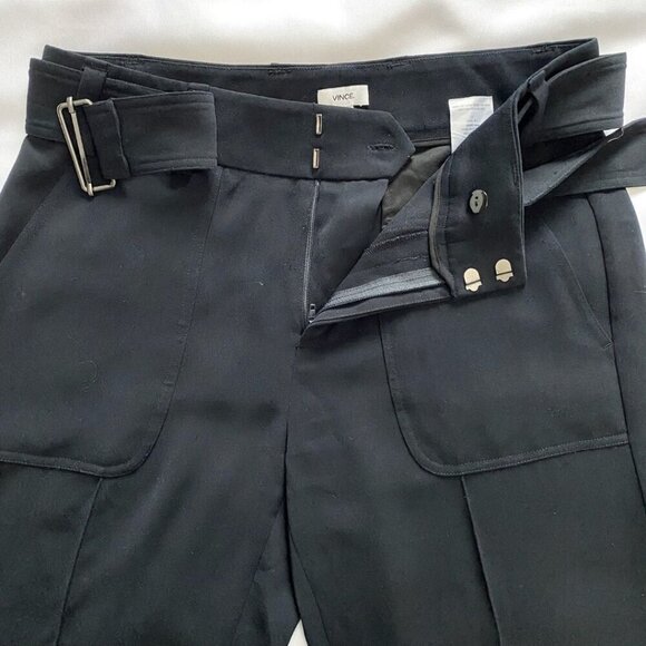 VINCE. BLACK BELTED CROPPED PLEATED TAPERED PANTS - M - Picture 6 of 9